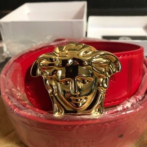 Men’s red Palazzo Belt with Medusa Buckle, Versace